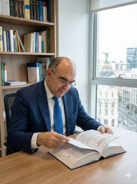 Javier Padilla Pleite leyendo en su oficina. Abogado de familia Madrid experto en arraigo laboral.